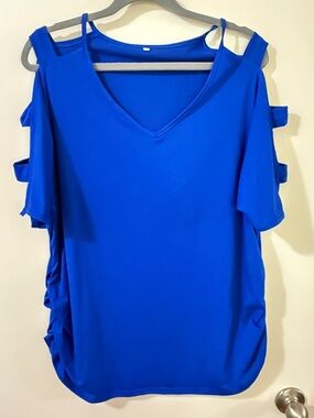 Women’s Cold-Shoulder V-Neck Top - Royal Blue